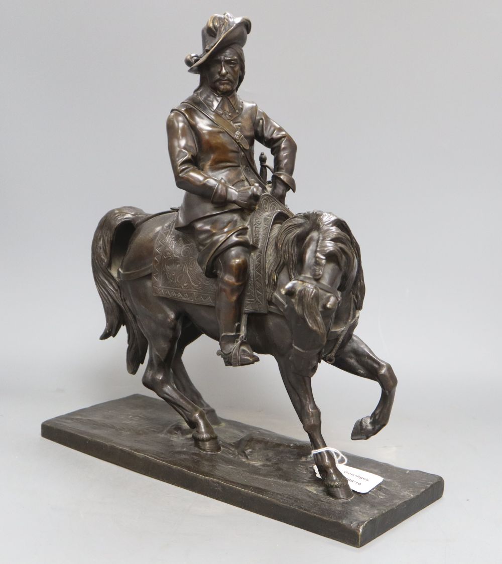 A 19th century French bronze equestrian group of Oliver Cromwell H. 39cm